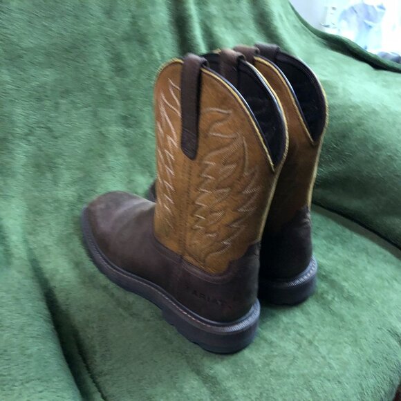 Ariat WorkHog Men's Western Pull-On Work Boots Square Toe Brown H₂O EH - Picture 13 of 16